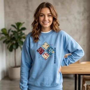 New Vintage M&C Sportswear Womens Size Large Blue Sweatshirt Patriotic Patchwork